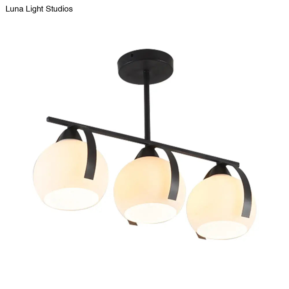 DecorBites™ Contemporary 3-Head Black Ceiling Light Fixture with White Glass Globes - Ideal for Kitchen Islands