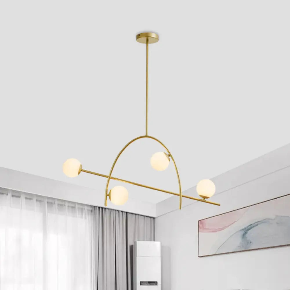 DecorBites™ Contemporary 4-Light Gold Sphere Chandelier with Cream Glass Shade - Warm/White Lighting