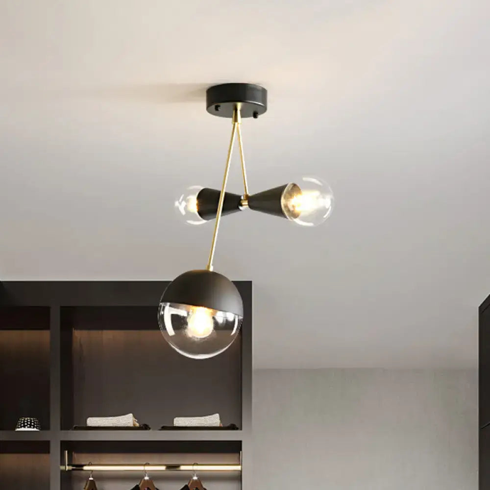 Modern black & brass hourglass semi flush mount – living room light