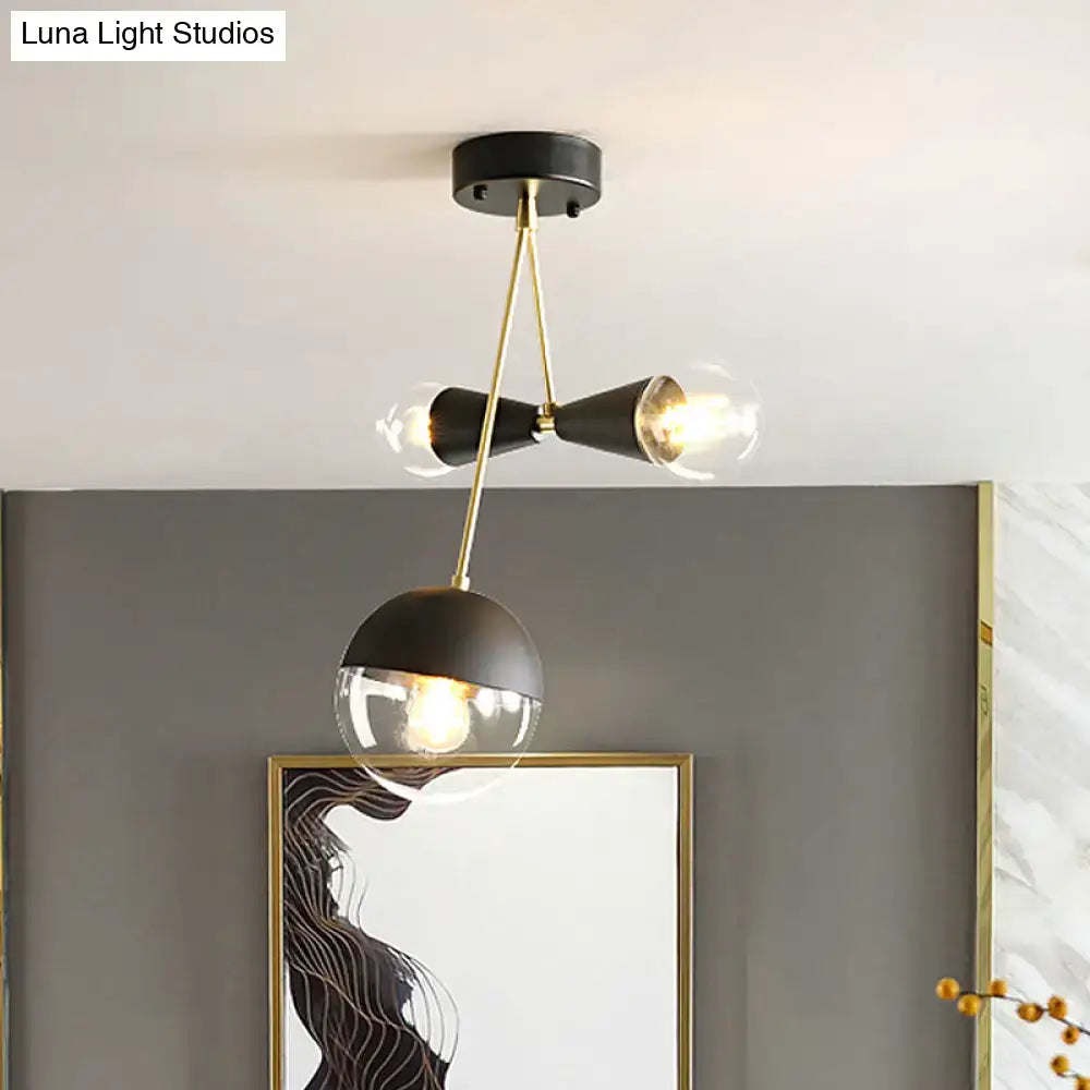 Modern black & brass hourglass semi flush mount – living room light