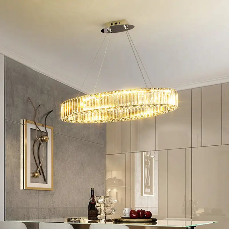 DecorBites™ Contemporary Clear Crystal Prism Hanging Lamp for Dining Table - Island Light with K9 Crystals
