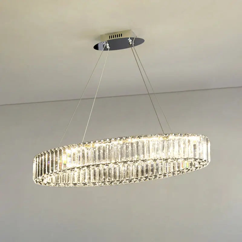DecorBites™ Contemporary Clear Crystal Prism Hanging Lamp for Dining Table - Island Light with K9 Crystals