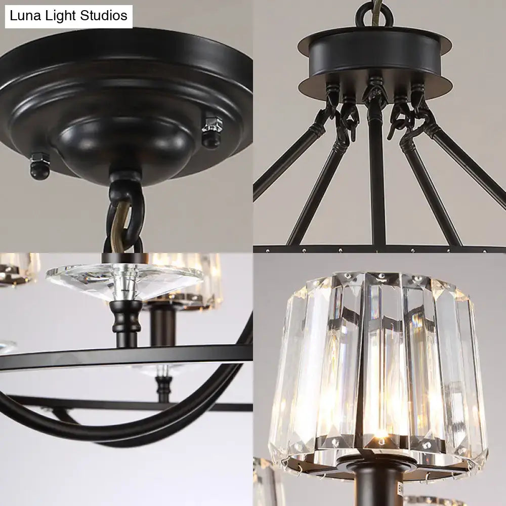 Contemporary crystal black circle hanging light for bedroom