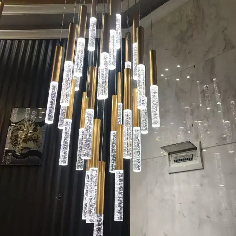 Modern gold crystal chandelier – large staircase pendant light