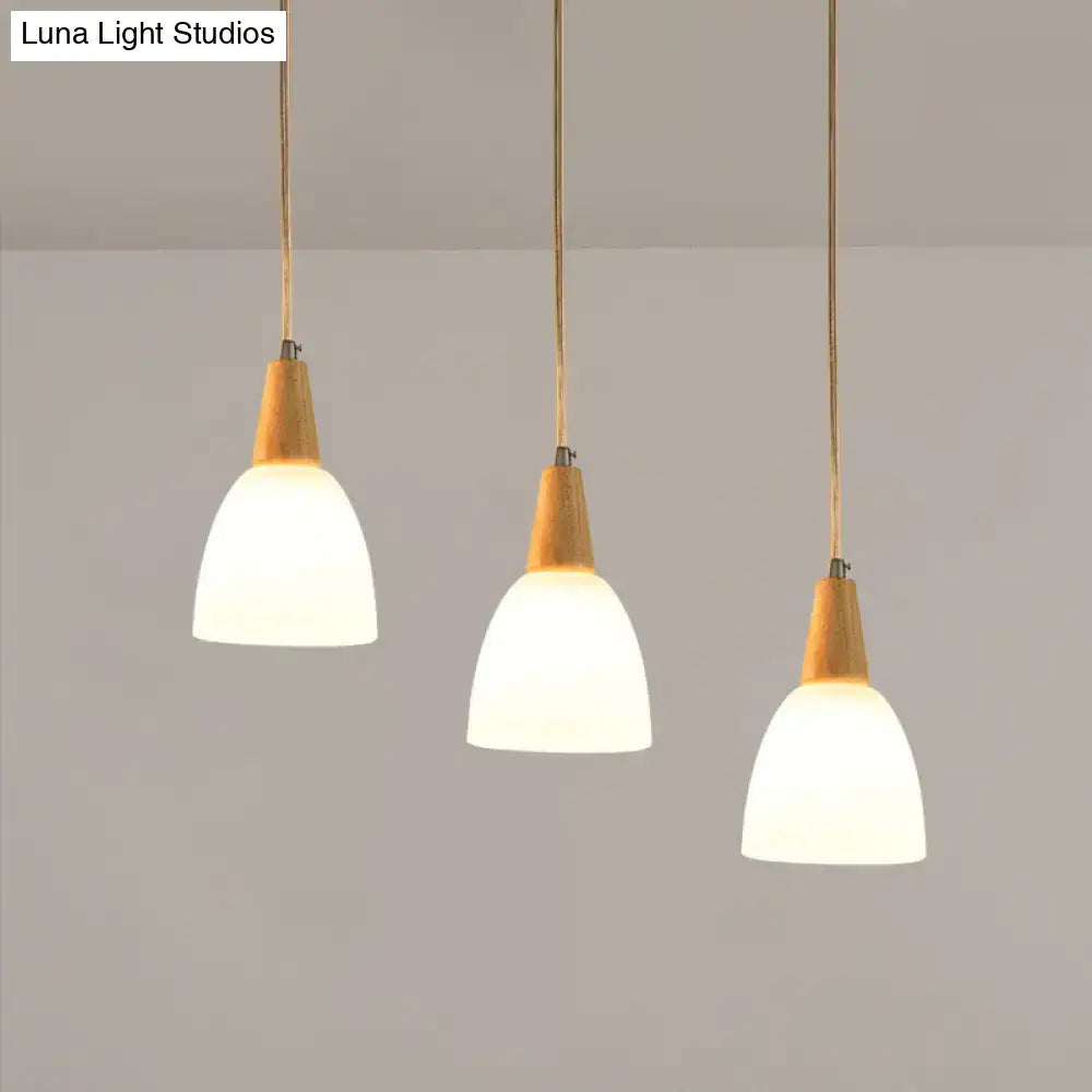 Modern wood and frosted glass dome pendant – dining room 3-light