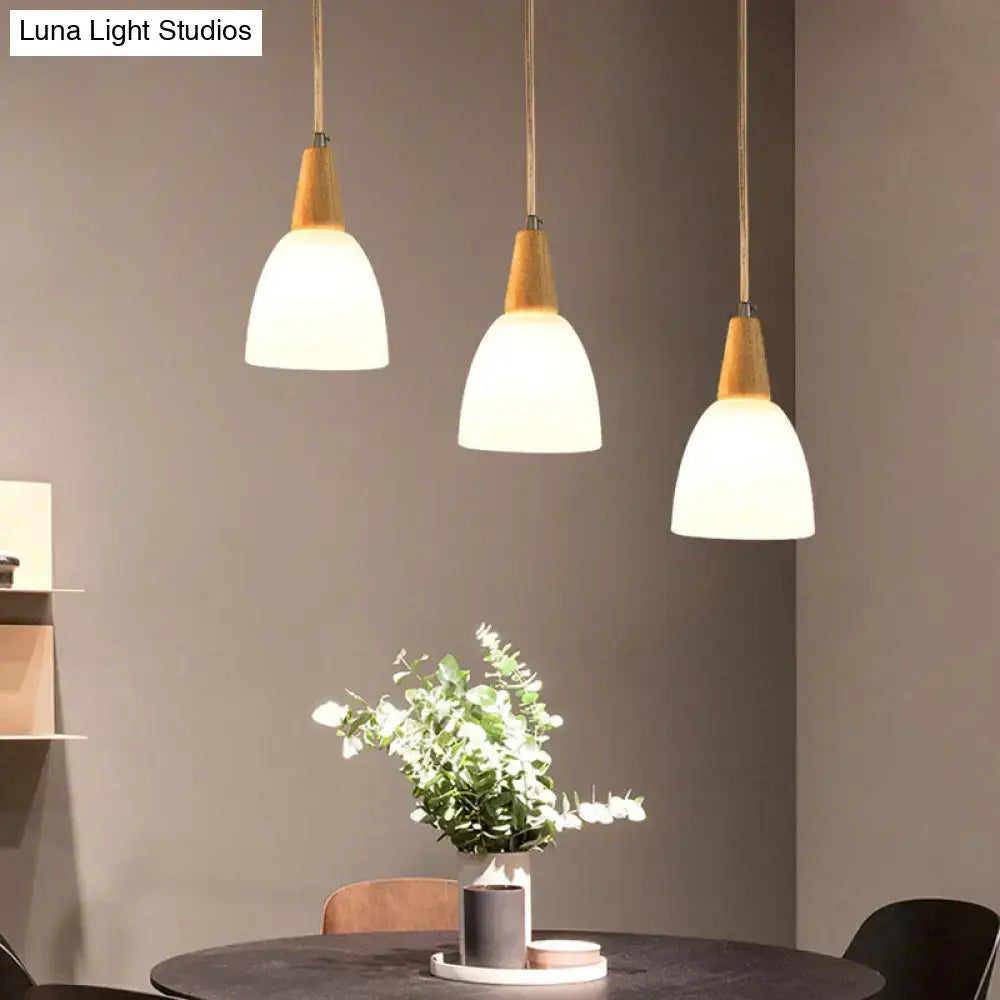 Modern wood and frosted glass dome pendant – dining room 3-light