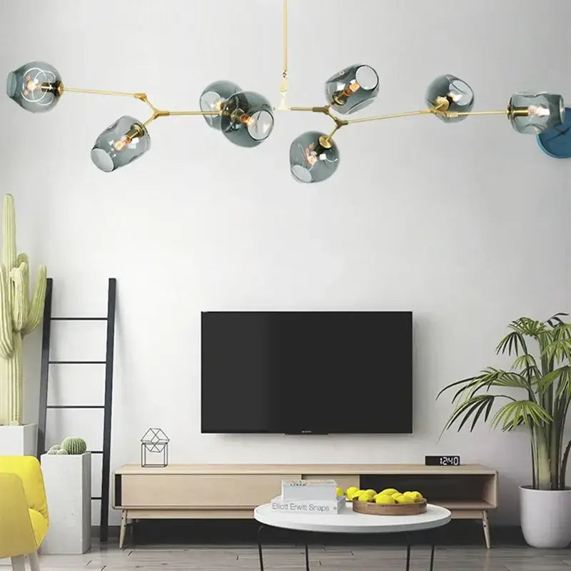 Modern teal glass bubble chandelier living room eight globe light