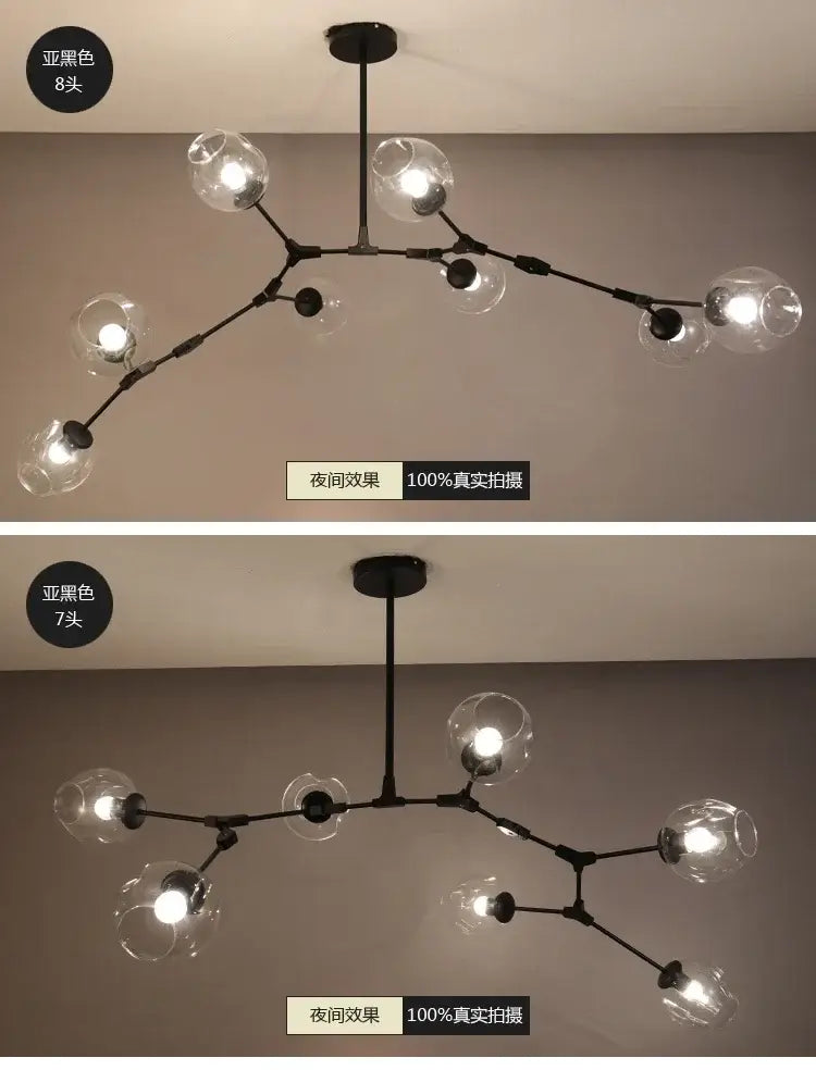 Modern teal glass bubble chandelier living room eight globe light