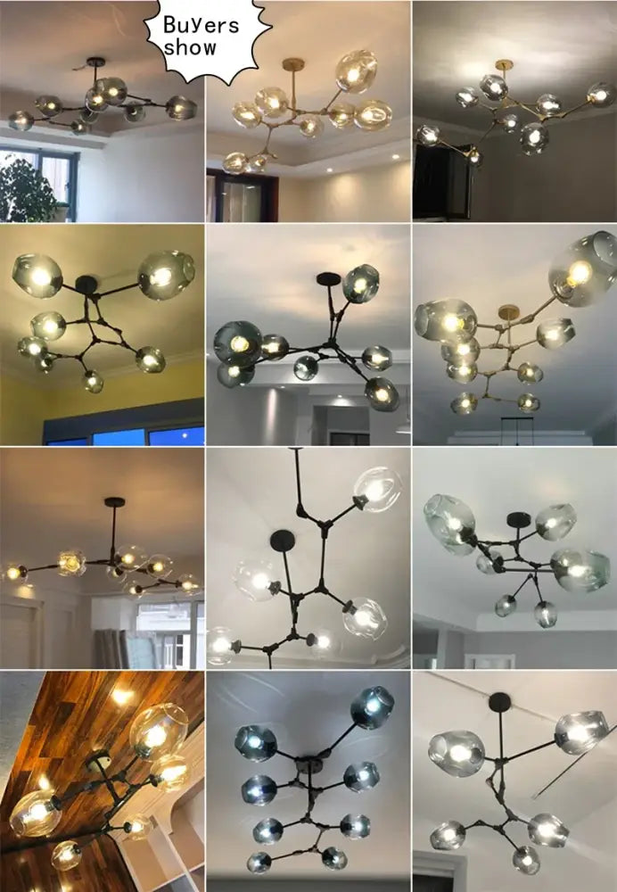 Modern teal glass bubble chandelier living room eight globe light