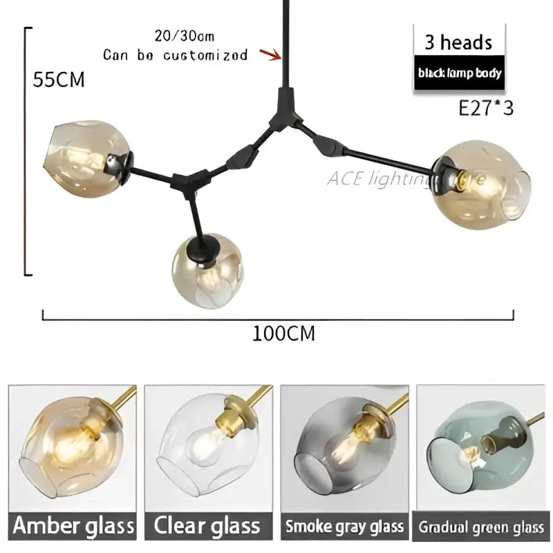 Modern teal glass bubble chandelier living room eight globe light