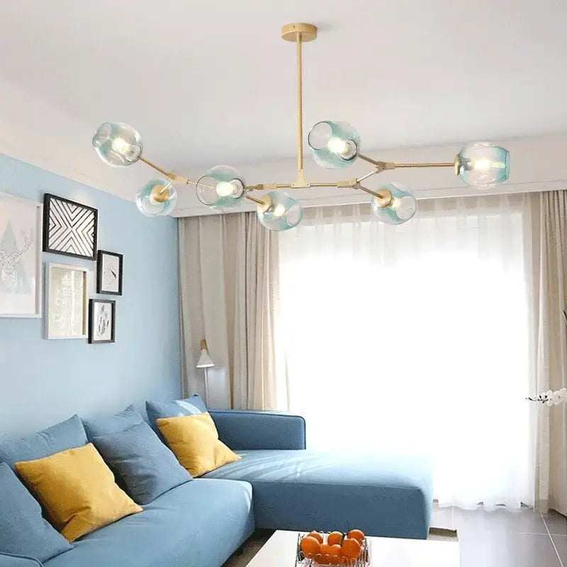 Modern teal glass bubble chandelier living room eight globe light