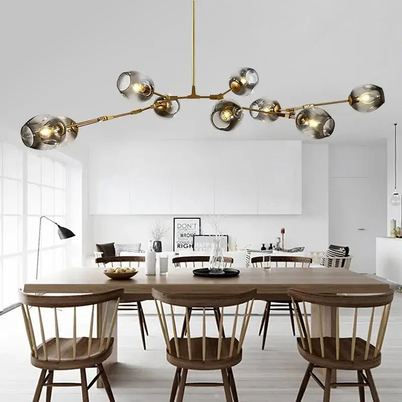 Modern teal glass bubble chandelier living room eight globe light