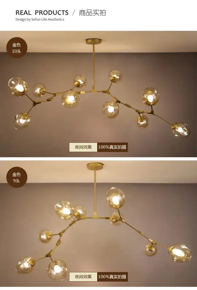 Modern teal glass bubble chandelier living room eight globe light