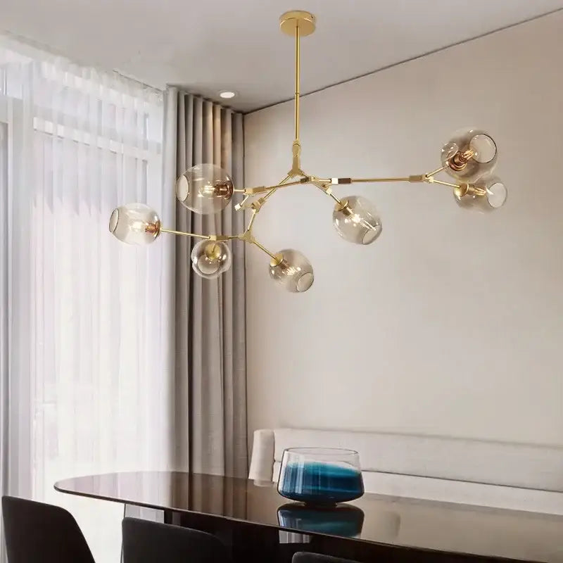 Modern teal glass bubble chandelier living room eight globe light
