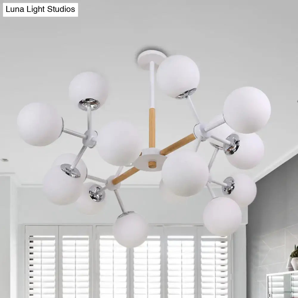Modern wood and white glass globe chandelier – dining room light