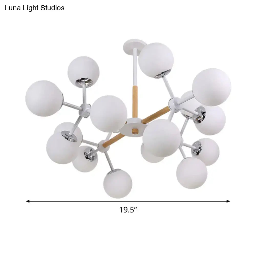 Modern wood and white glass globe chandelier – dining room light