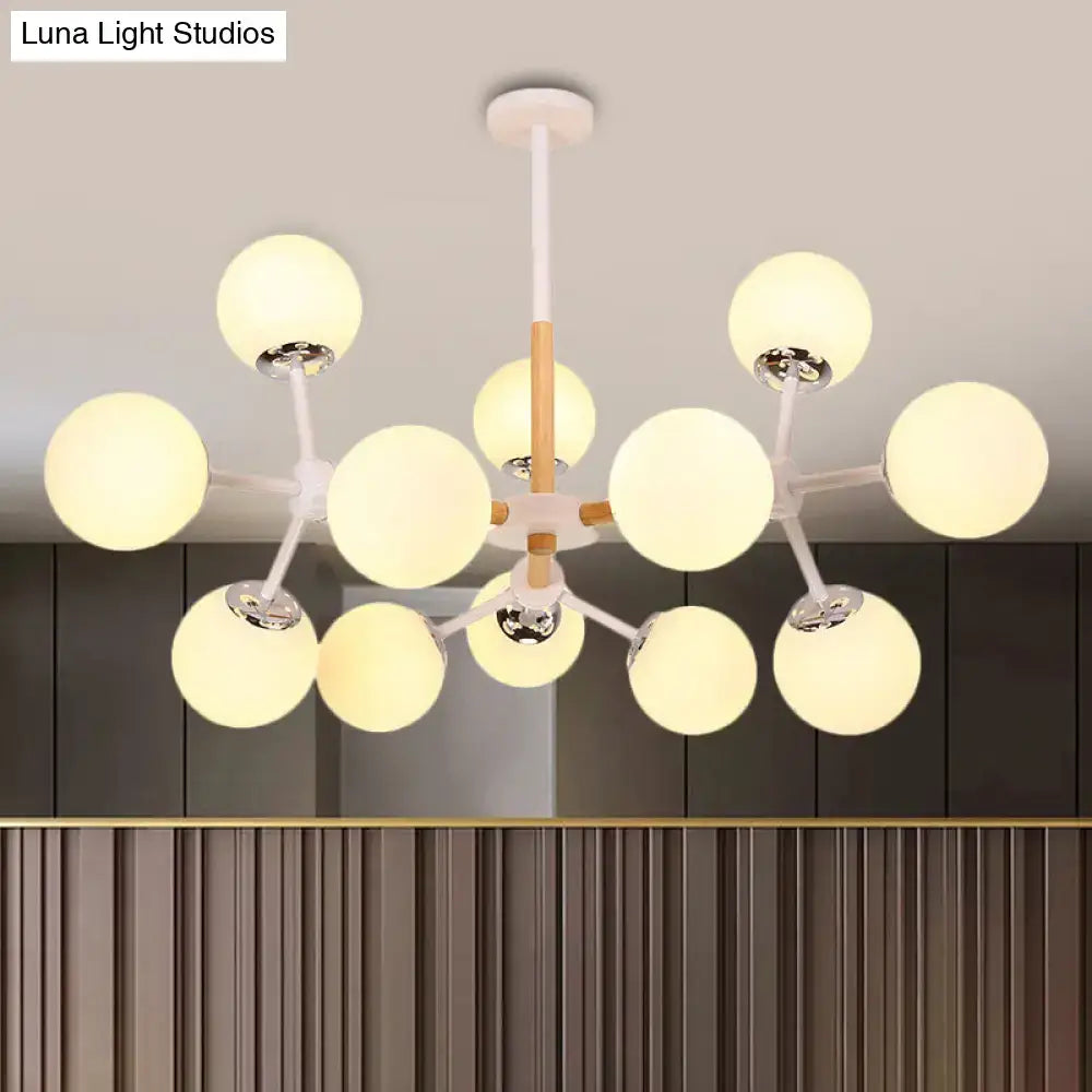 Modern wood and white glass globe chandelier – dining room light