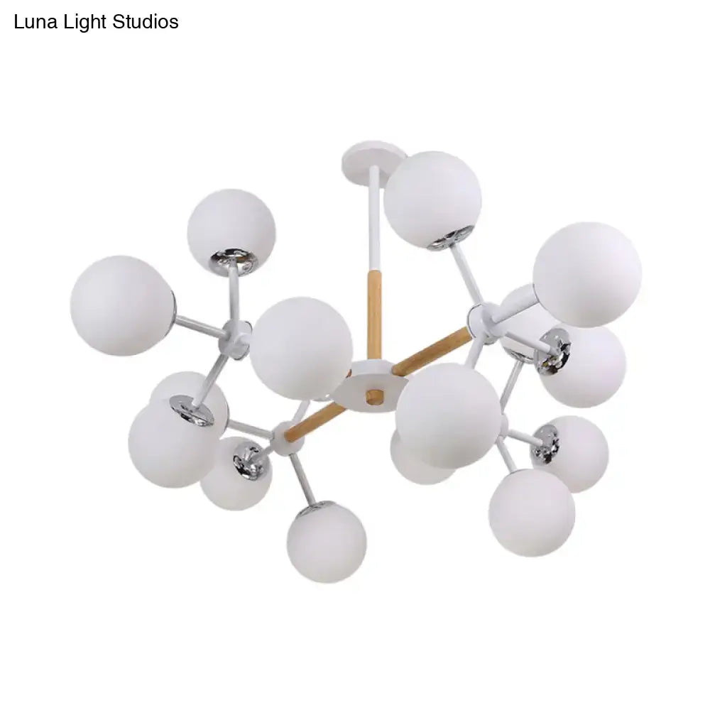 Modern wood and white glass globe chandelier – dining room light