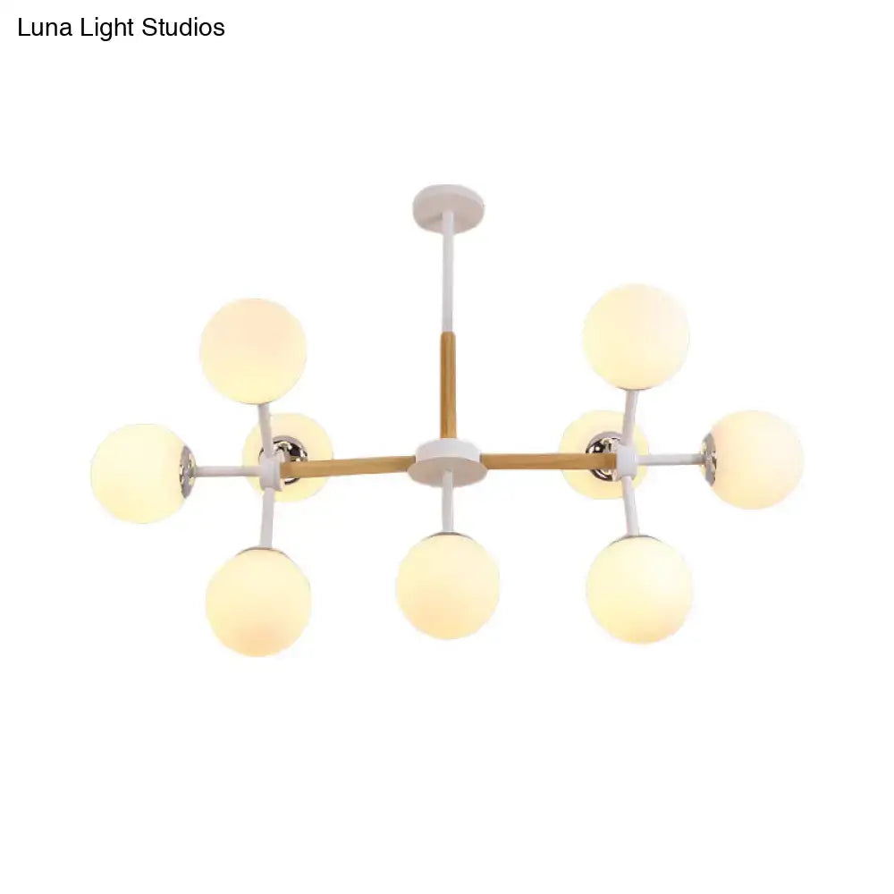 Modern wood and white glass globe chandelier – dining room light
