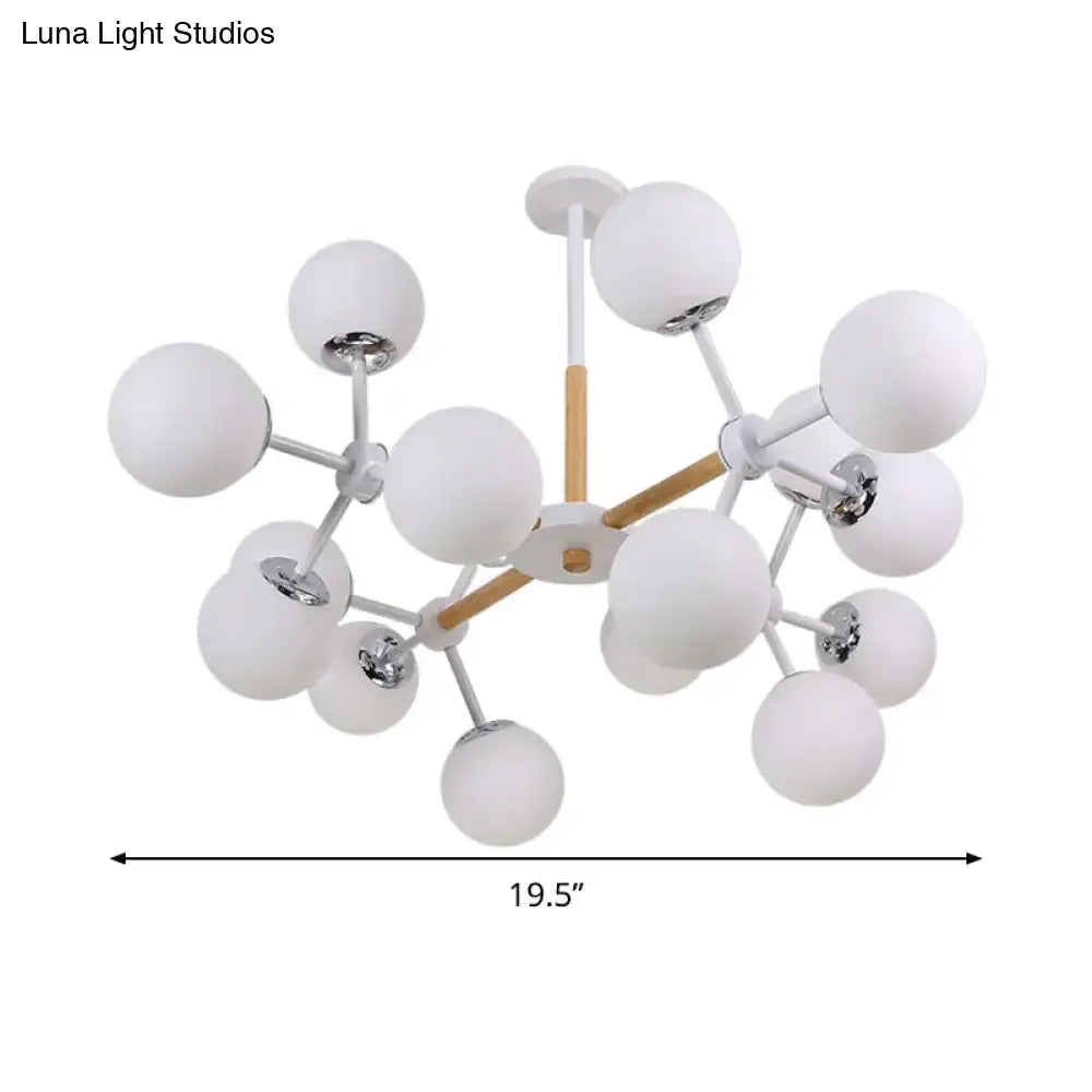 Modern wood and white glass globe chandelier – dining room light