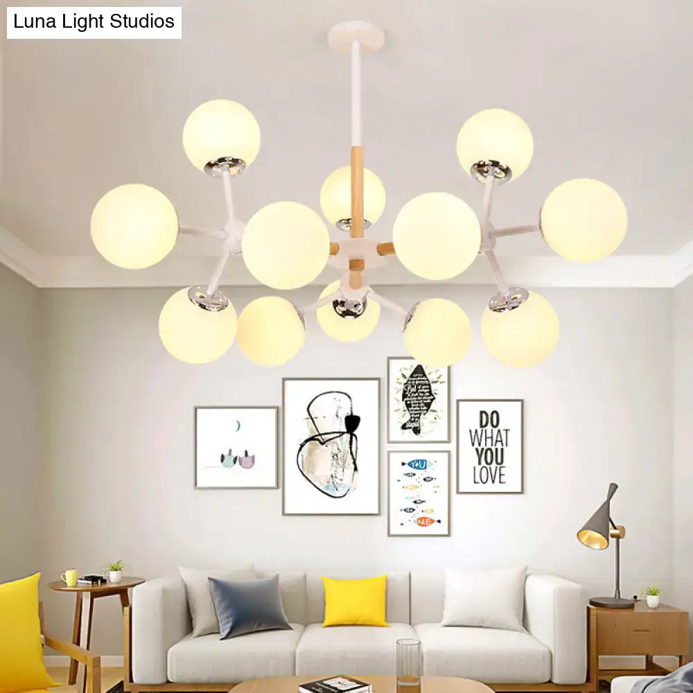 Modern wood and white glass globe chandelier – dining room light