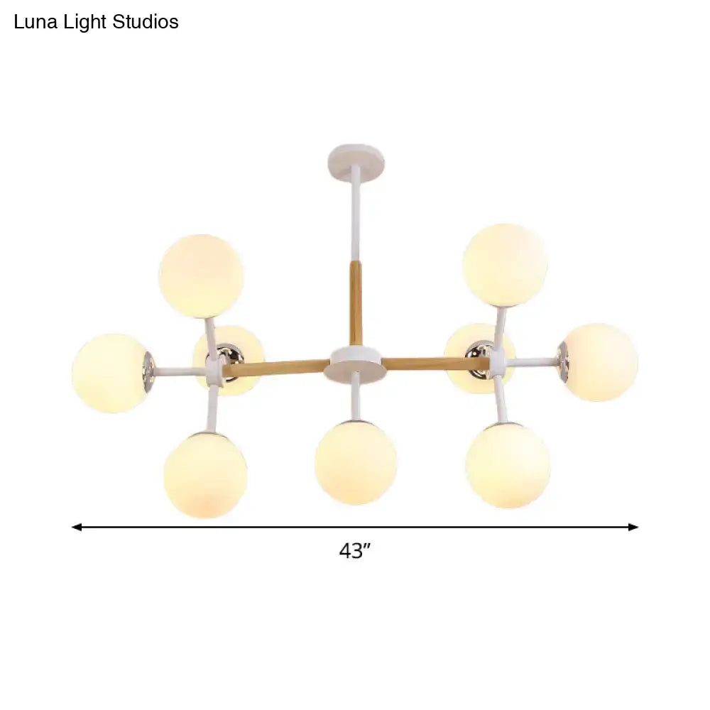Modern wood and white glass globe chandelier – dining room light