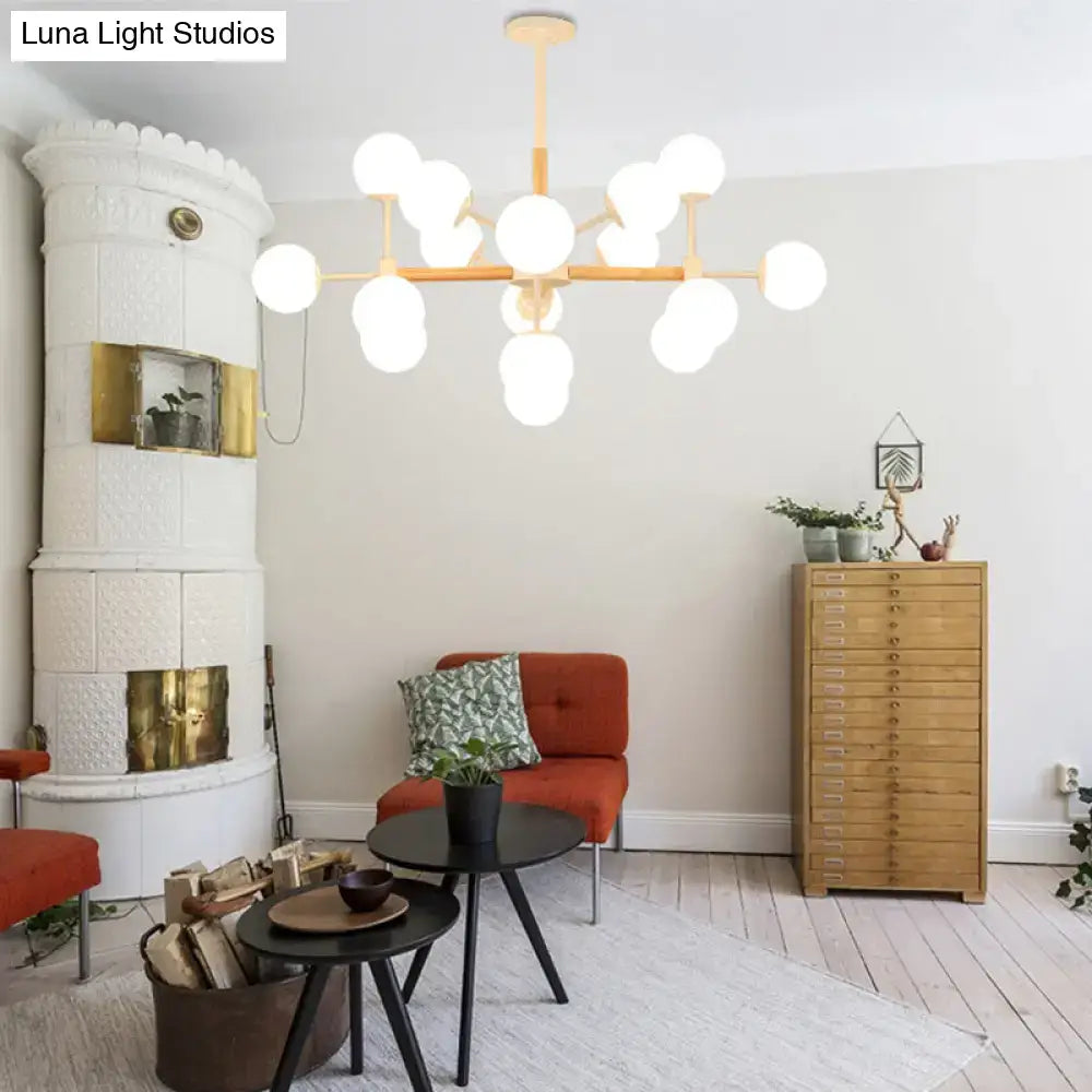 Modern wood and white glass globe chandelier – dining room light