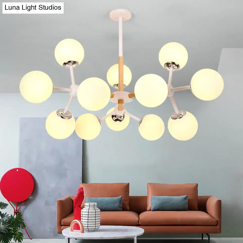 Modern wood and white glass globe chandelier – dining room light