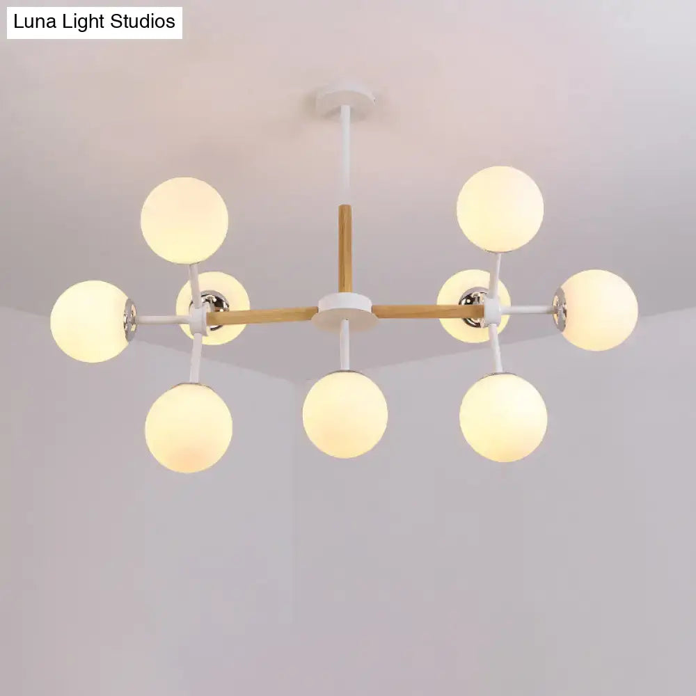 Modern wood and white glass globe chandelier – dining room light