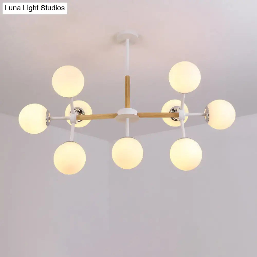 Modern wood and white glass globe chandelier – dining room light
