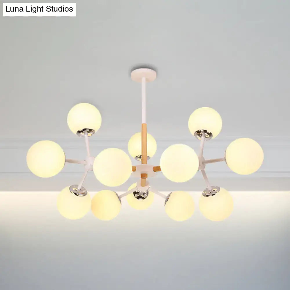 Modern wood and white glass globe chandelier – dining room light