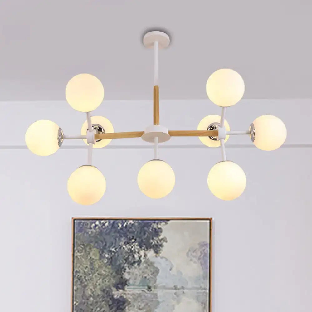 Modern wood and white glass globe chandelier – dining room light