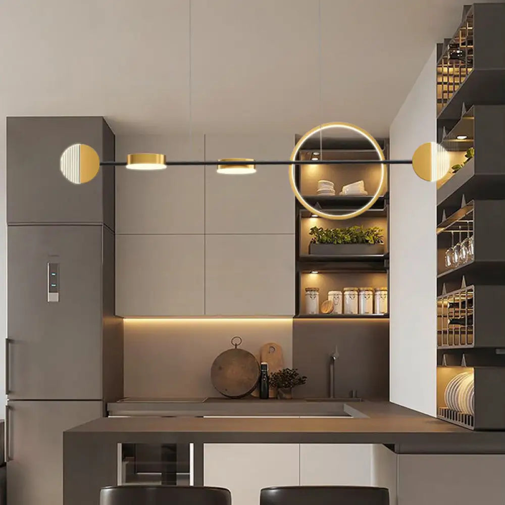 DecorBites™ Contemporary Gold LED Pendant Light for Dining Room - Circle Metal Island Ceiling Lighting