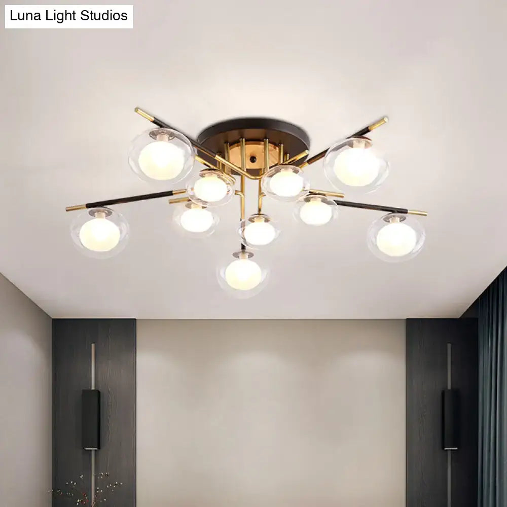 Modern gold oval shade semi flush mount – dining room glass light