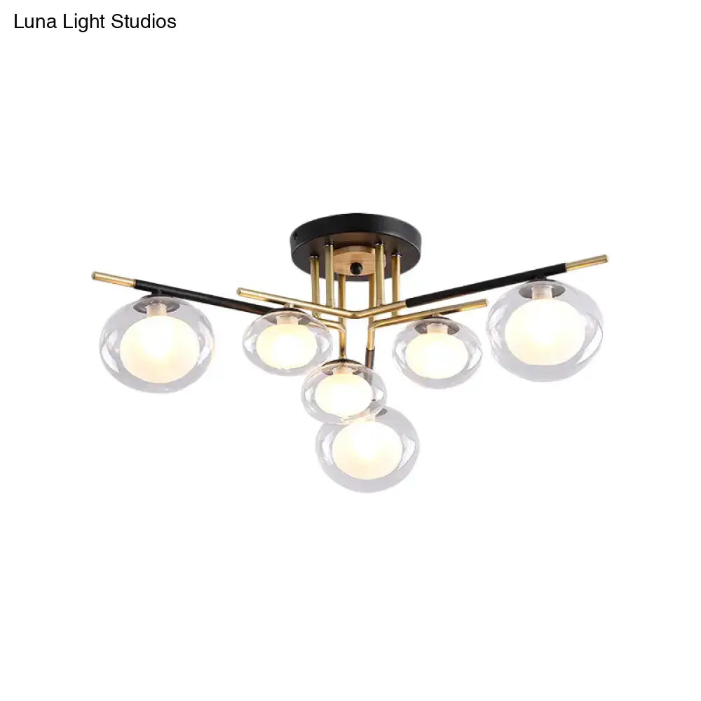 Modern gold oval shade semi flush mount – dining room glass light