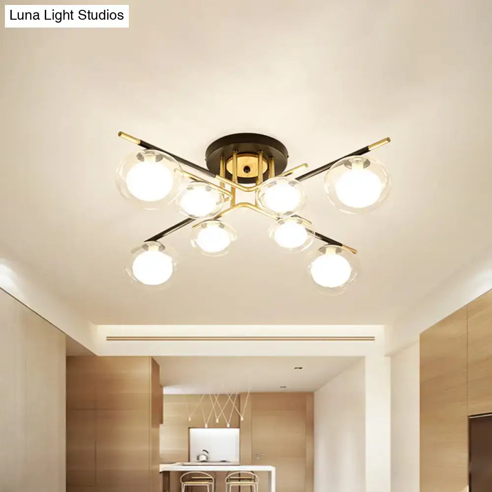 Modern gold oval shade semi flush mount – dining room glass light