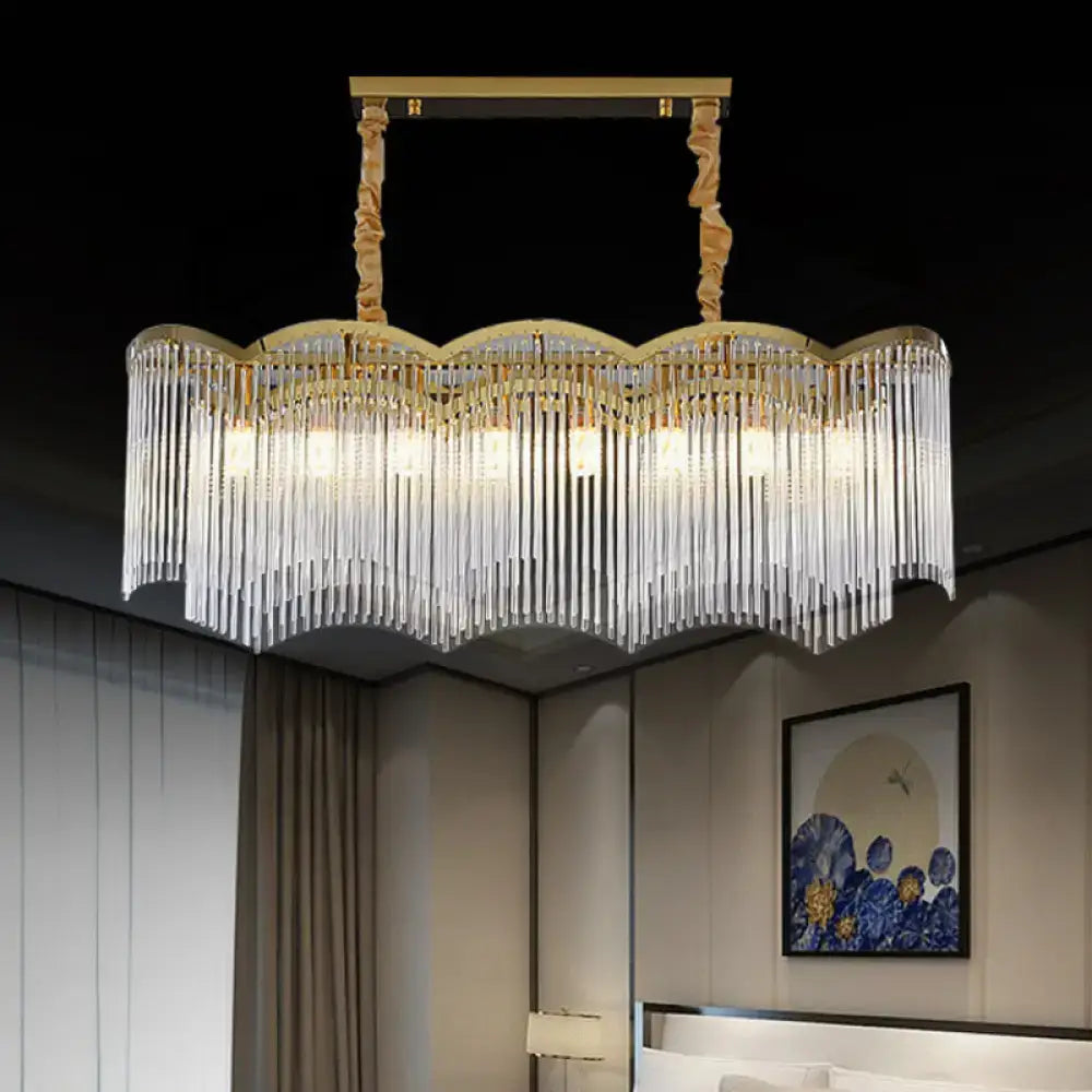 Contemporary gold wavy frame clear crystal tubes dining room light