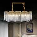 Contemporary gold wavy frame clear crystal tubes dining room light