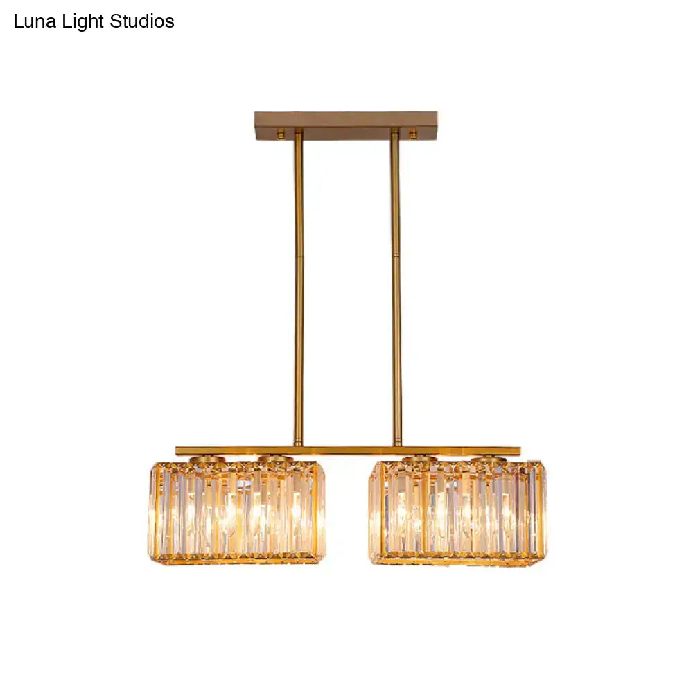Modern gold linear chandelier with clear cuboid crystal dining room