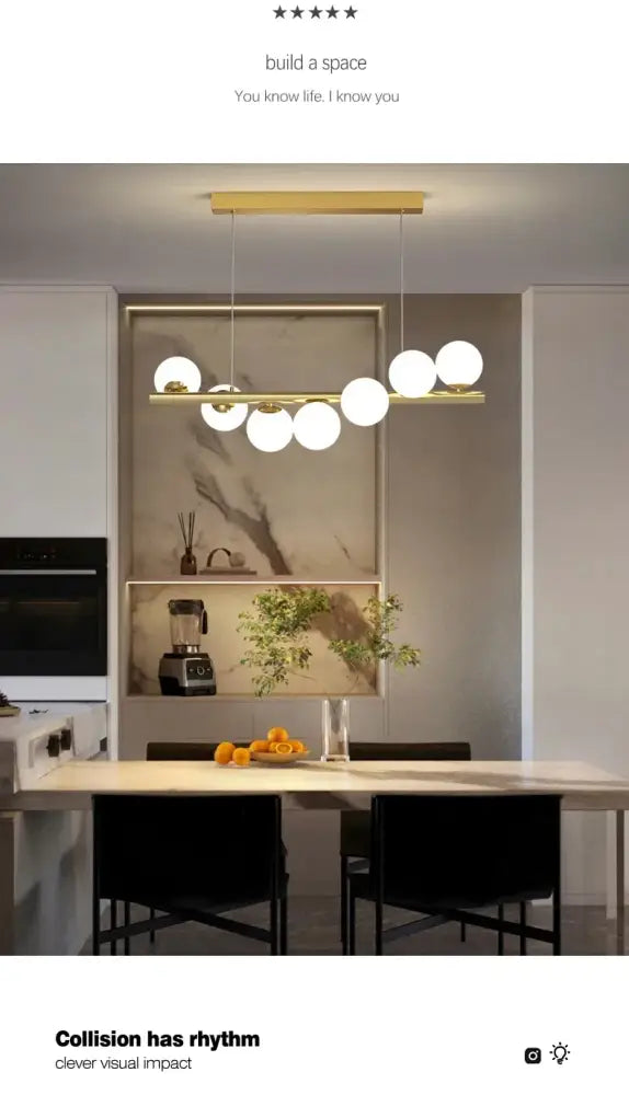 Modern gold long ceiling chandelier dining room glass pendant light