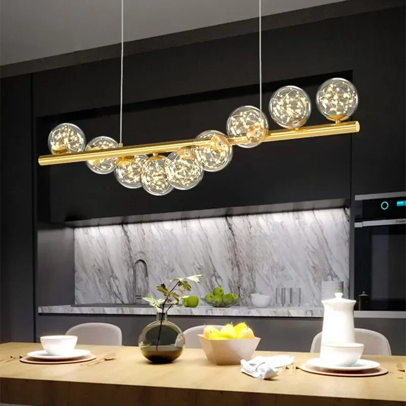 Modern gold long ceiling chandelier dining room glass pendant light