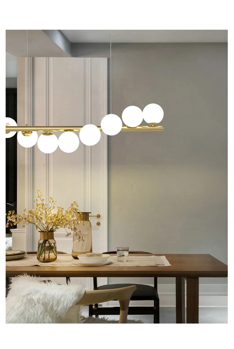 Modern gold long ceiling chandelier dining room glass pendant light