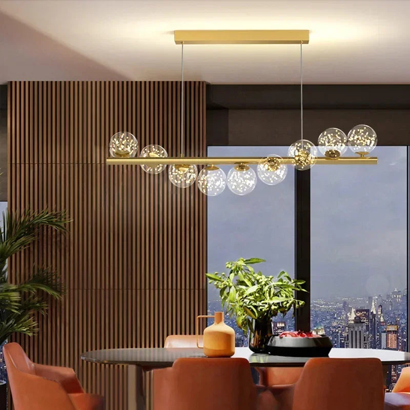 Modern gold long ceiling chandelier dining room glass pendant light