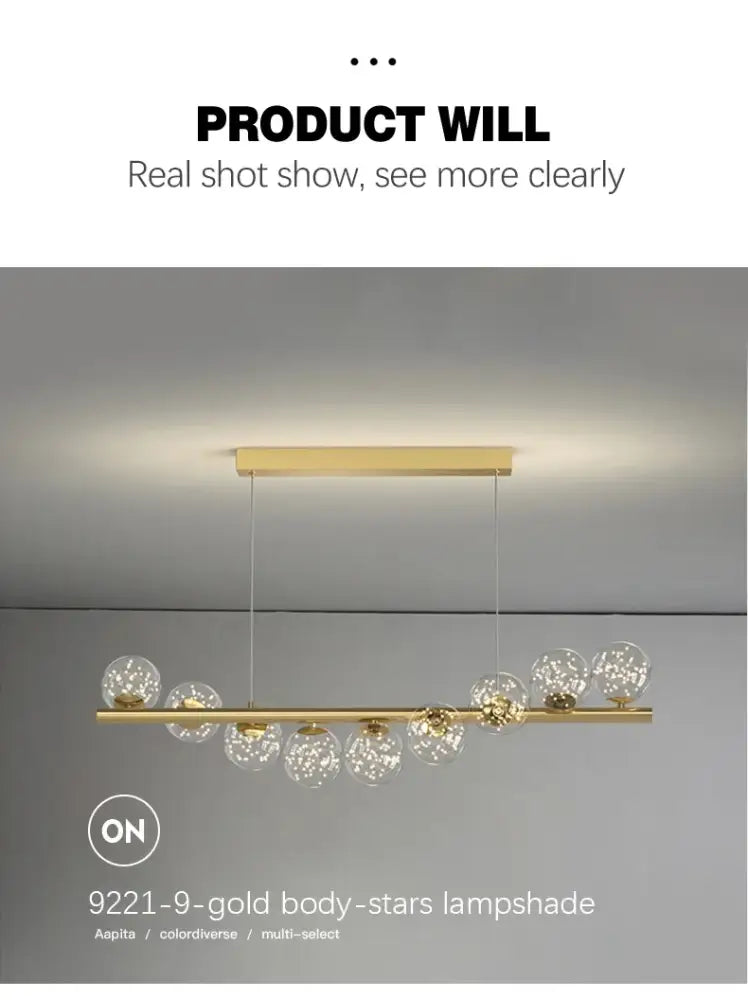 Modern gold long ceiling chandelier dining room glass pendant light
