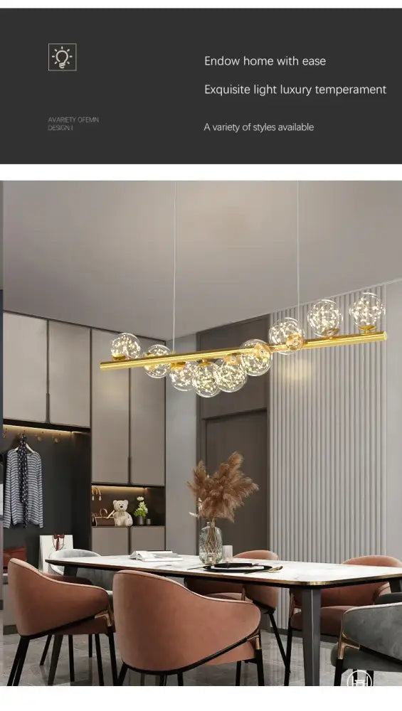 Modern gold long ceiling chandelier dining room glass pendant light