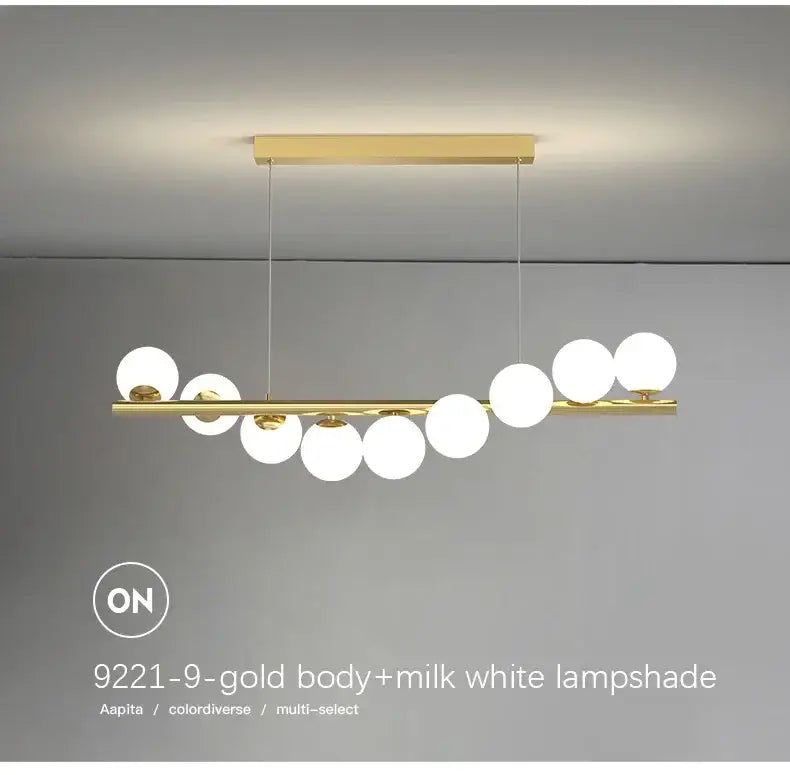 Modern gold long ceiling chandelier dining room glass pendant light