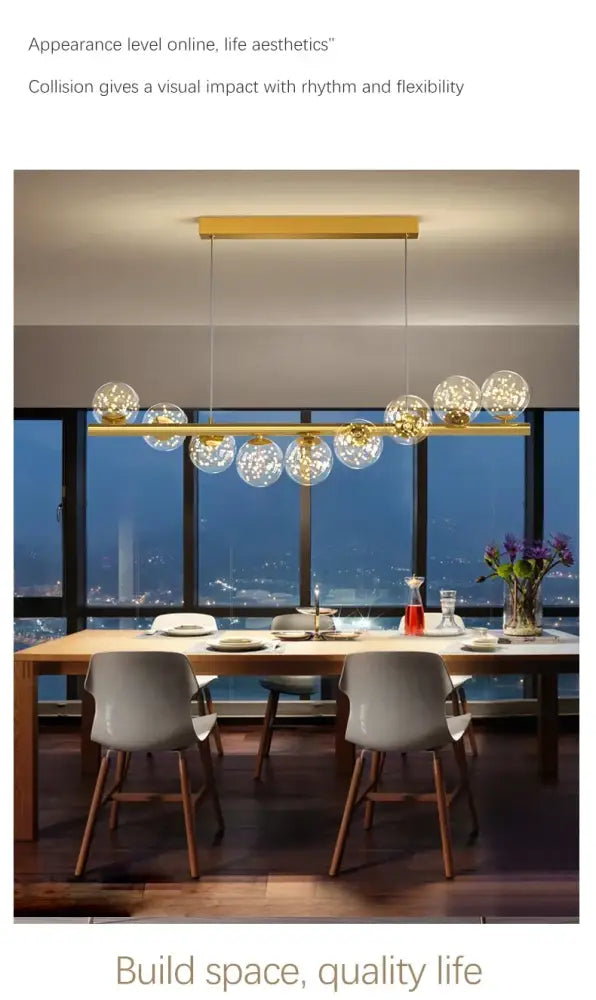 Modern gold long ceiling chandelier dining room glass pendant light