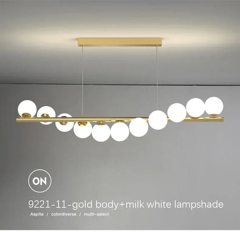 Modern gold long ceiling chandelier dining room glass pendant light