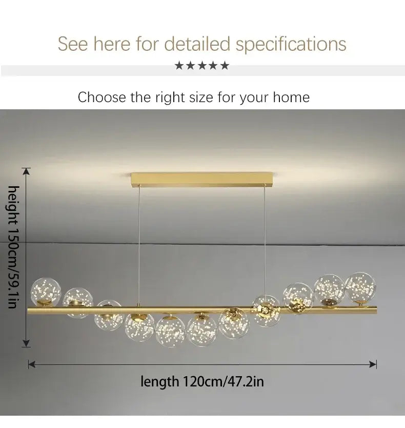 Modern gold long ceiling chandelier dining room glass pendant light