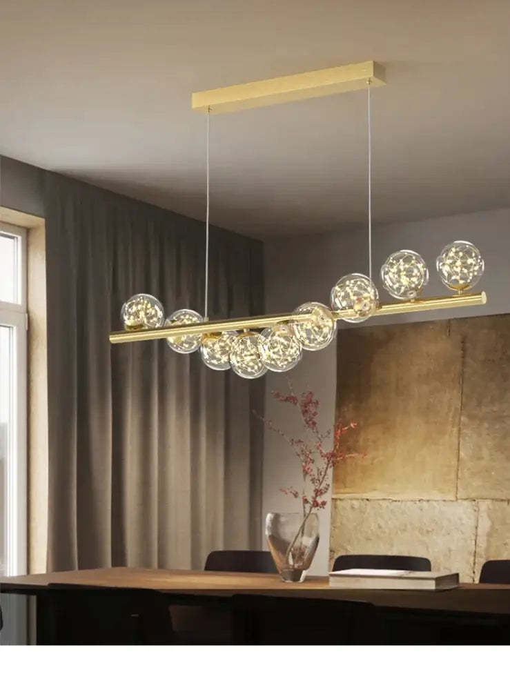 Modern gold long ceiling chandelier dining room glass pendant light